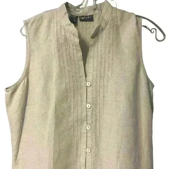 Rafaela 100% Beige Linen Maxi Dress with Mandarin Style Collar. Size 8 - Picture 9 of 9